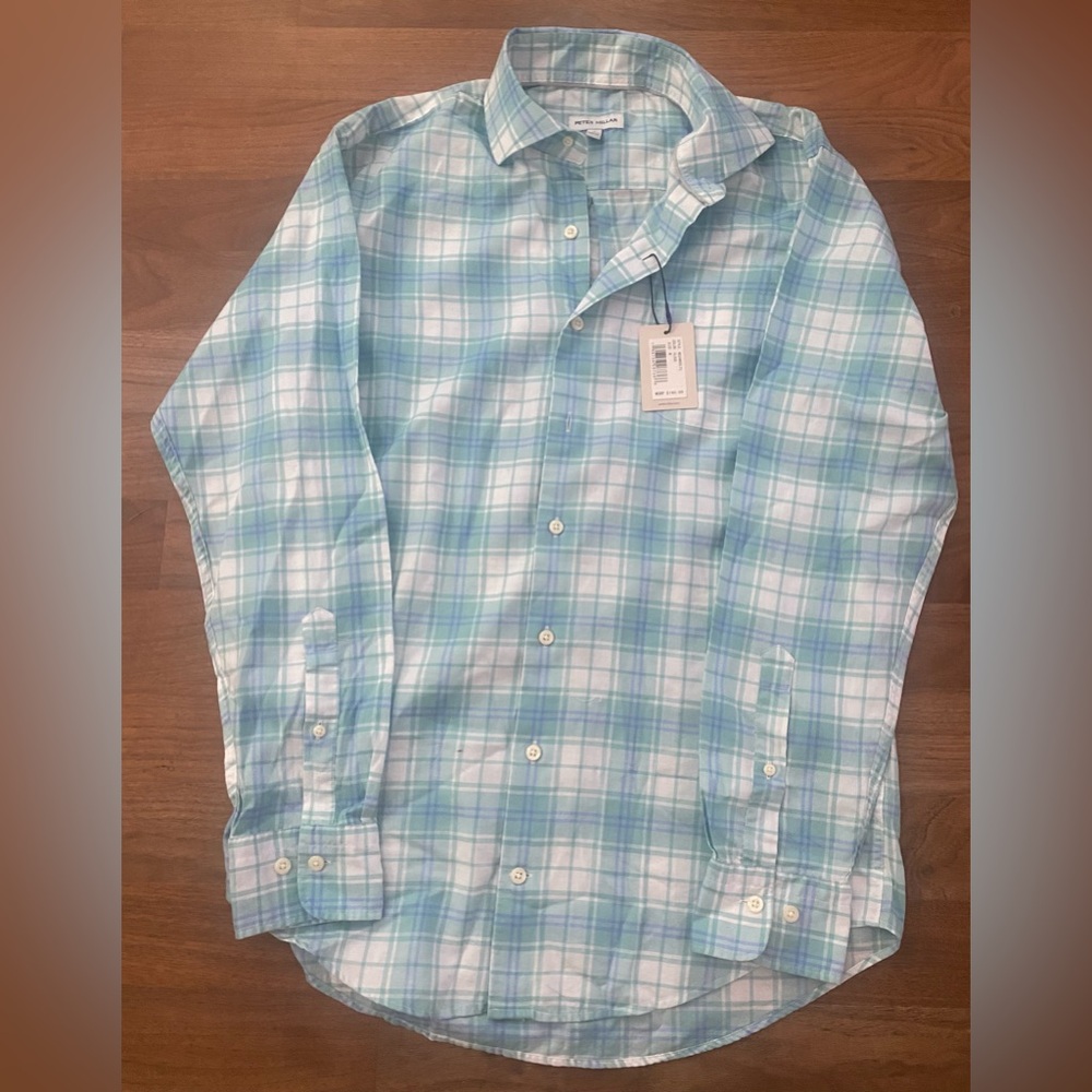 Peter Millar Classic Plaid Button-Down Shirt - Light Blue & White